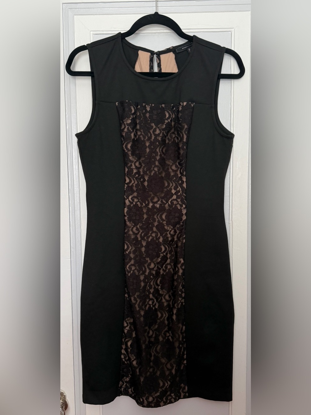 BCBGMaxAzria Black Lace-Panel Sleeveless Sheath Dress
